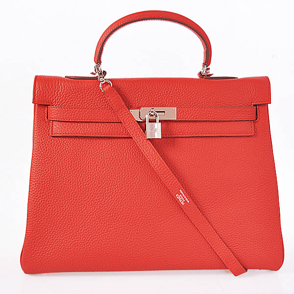 K35CFS Kelly di Hermes 35CM pelle Clemence in Flamen con Silver